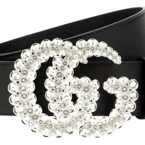 Gucci GG Crystal - Embellished Leather Belt - Black ..